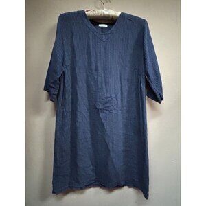 Fog Linen Work Womens V-neck Navy Blue Striped Half-Sleeve Shift Dress Casual